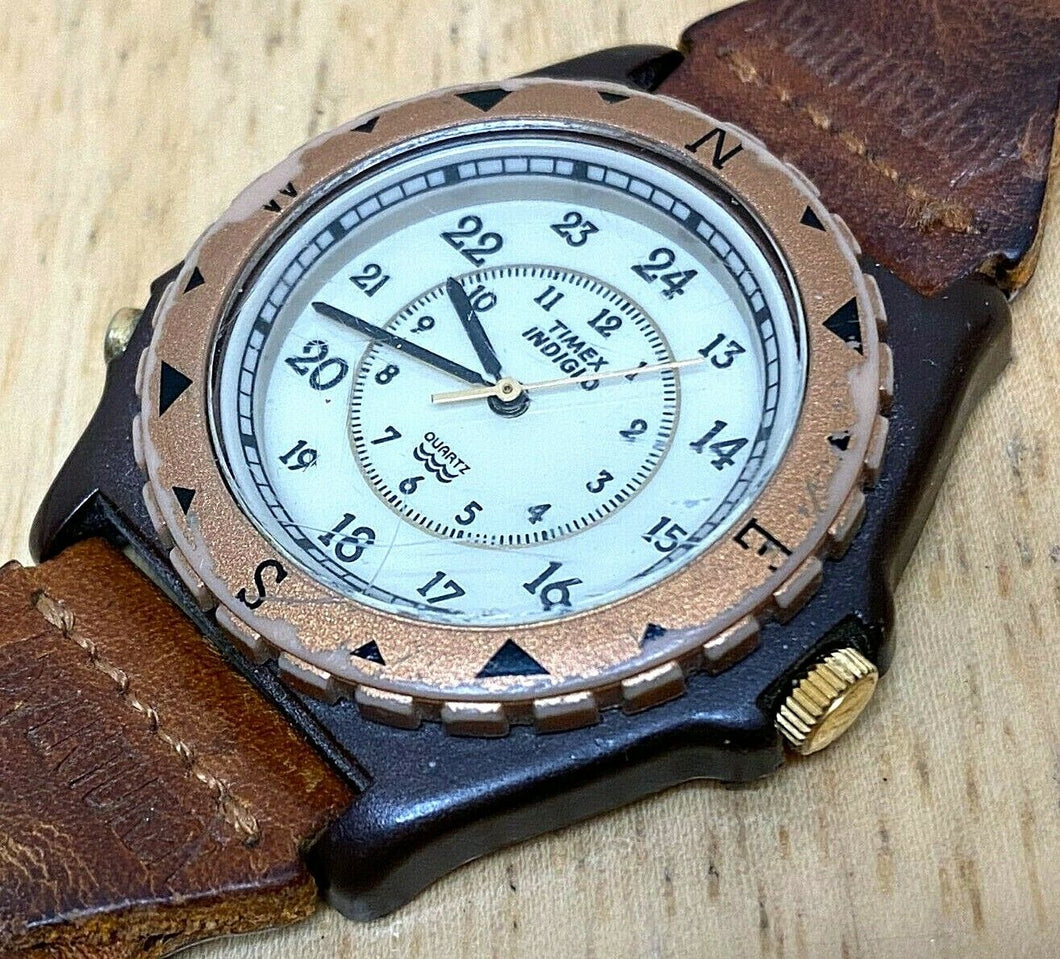 Vintage Timex Indiglo Men Moving Bezel Diver Style Quartz Watch Hour~New Battery