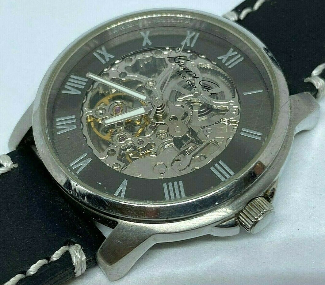 Kenneth Cole KC1514 Men 21J Silver Steel Skeleton Automatic Self-Wind Watch hour