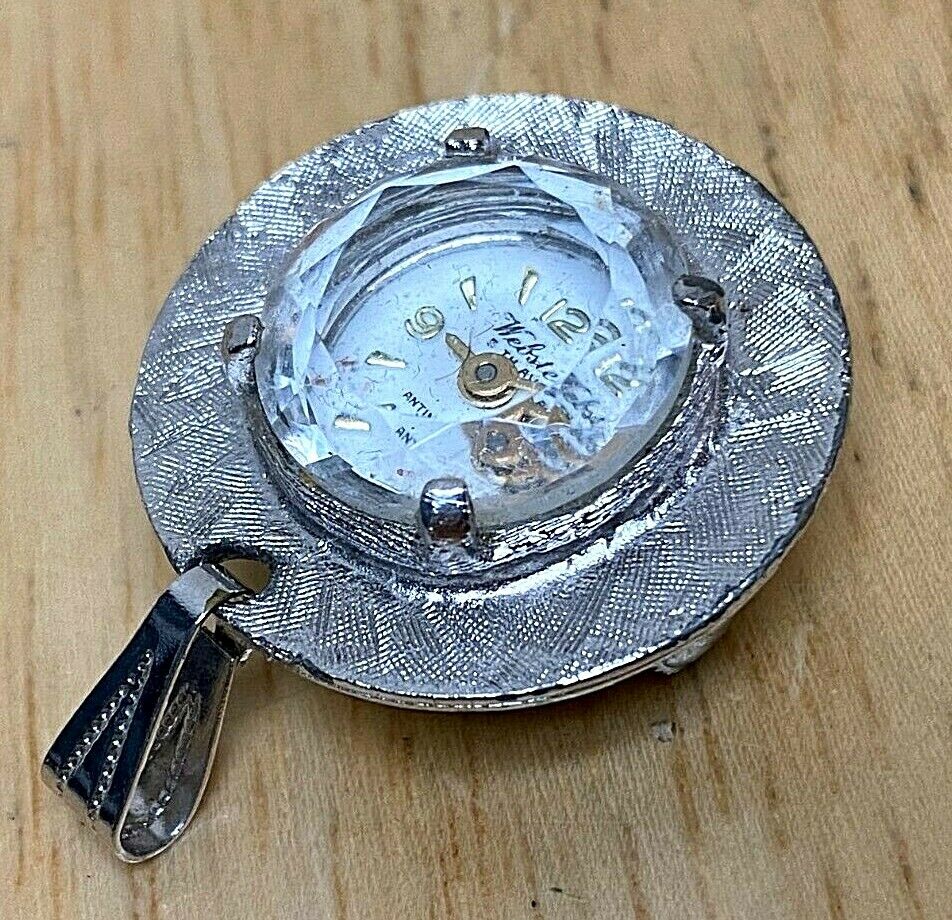 VTG Webster Swiss Lady Silver Thick Crystal Hand-Wind Pendant Pocket Watch Hours