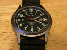 Load image into Gallery viewer, SOKI Men 30m Silver Black Military Dial Analog Quartz Watch Hour~Date~New Batter

