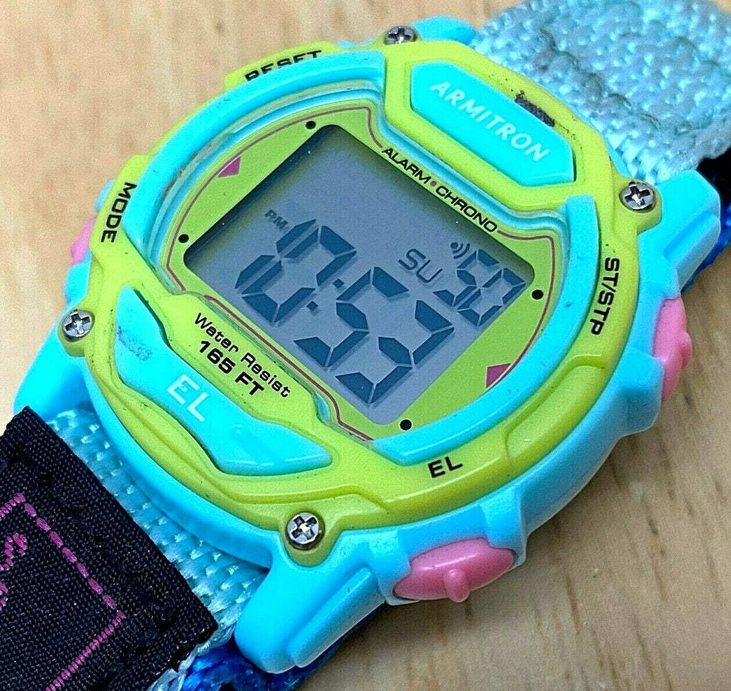 Armitron 45/7041 Mens 100m Colorful Digital Alarm Chrono Watch Hours~New Battery