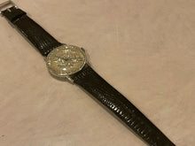 Load image into Gallery viewer, VTG Half Dollar Coin Style Men Silver Leather Hand-Wind Mechanical Watch Hours
