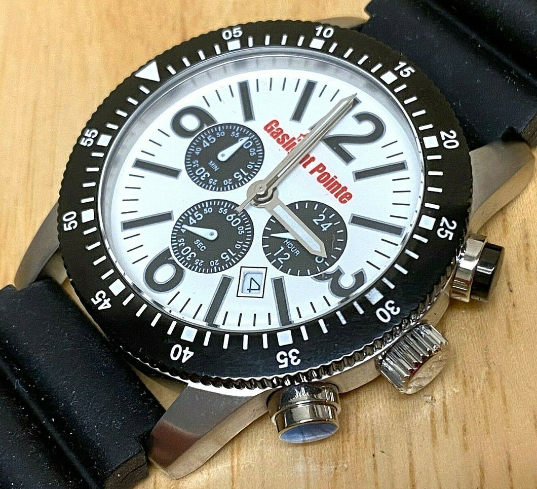 Gaslight Pointe Men 50m Screwdown Crown Steel Quartz Chrono Watch Hours~New Batt