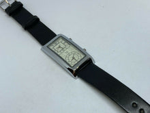 Load image into Gallery viewer, M Logo Men Silver Rectangle Leather Dual-Movements Quartz Watch Hour~New Battery
