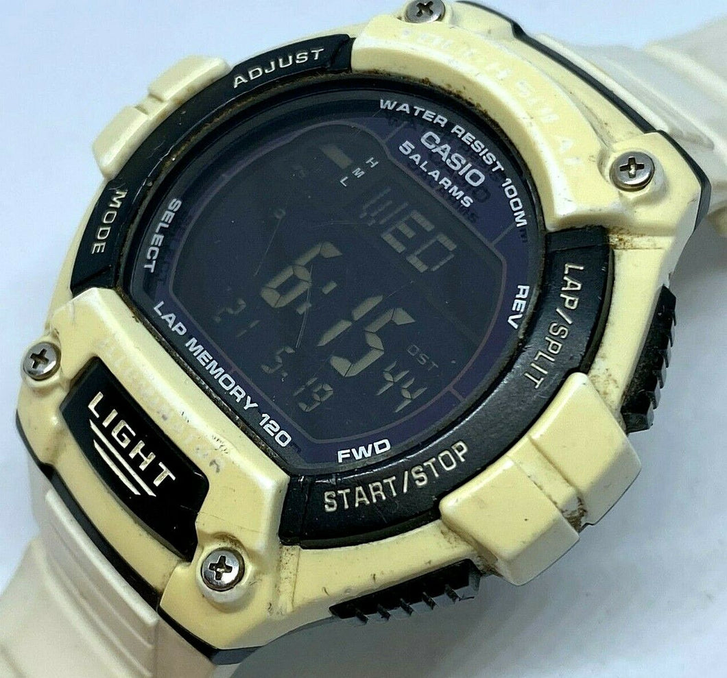 Casio W-S220 Mens 100m Reverse LCD Digital Quartz Chrono Watch Hours~New Battery