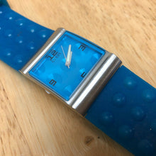 Load image into Gallery viewer, GUESS Lady Silver Blue Silicon Band Square Analog Quartz Watch Hours~New Battery
