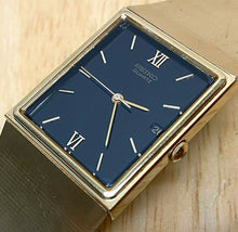 Load image into Gallery viewer, Seiko 5P32-5239 Men Gold Tone Black Rectangle Analog Quartz Watch Hours~New Batt
