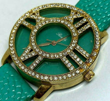 Load image into Gallery viewer, Romilly Men Lady Gold Tone Green Rhinestone Analog Quartz Watch Hour~New Battery
