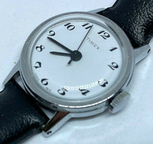 Load image into Gallery viewer, Vintage Timex Lady Classic Silver White Leather Hand-Wind Mechanical Watch Hours
