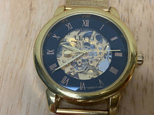 Load image into Gallery viewer, LEI YI Mens Skeleton Gold Tone Mesh Band Roman Automatic Self-Wind Watch hours
