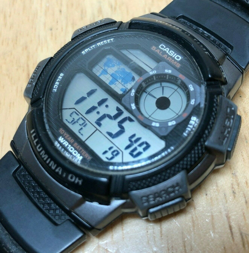 Casio AE-1000W Mens 100m World Time Digital Alarm Chrono Watch Hours~New Battery