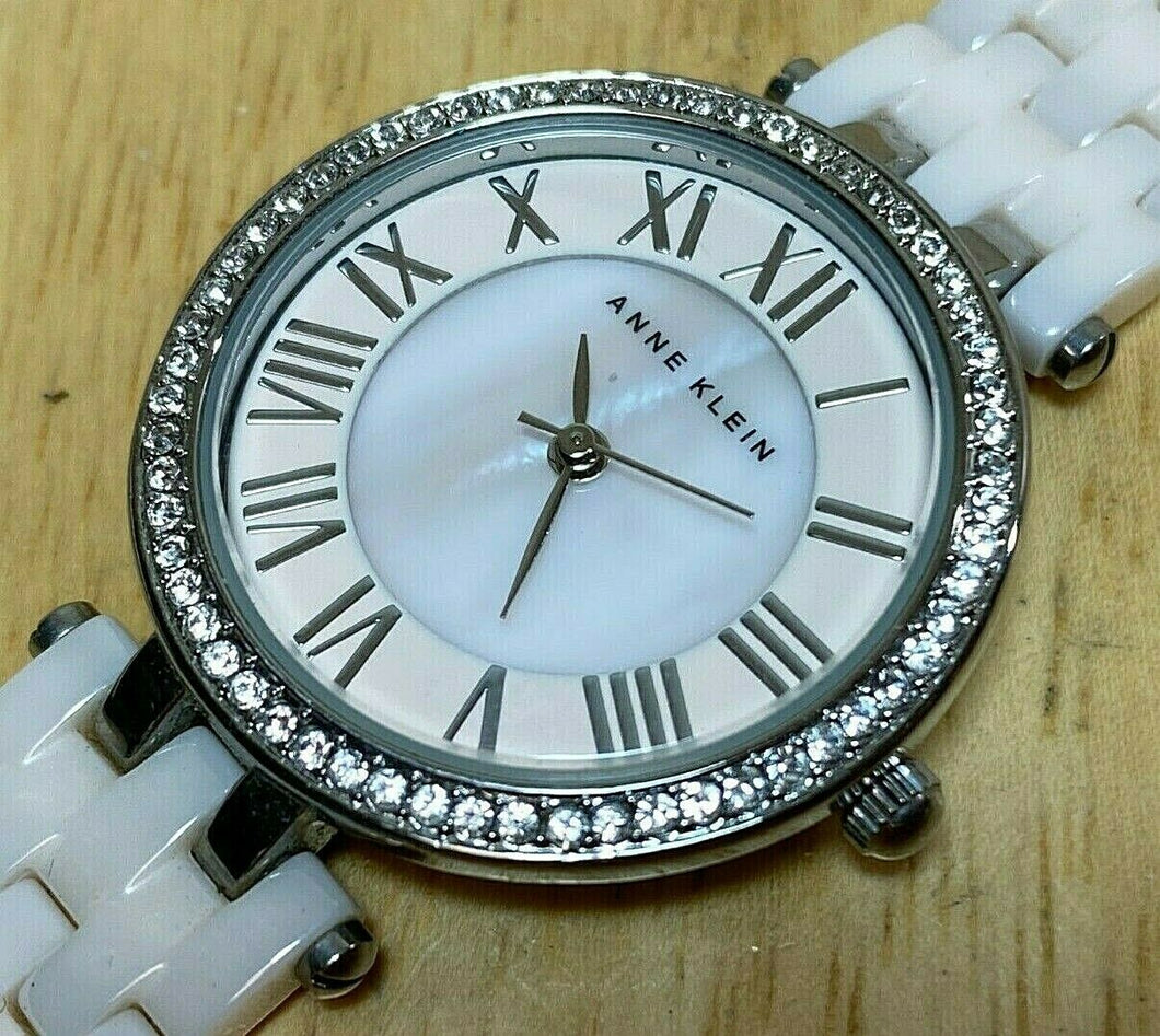 Anne Klein AK/2201 Lady Ceramic Band MOP Roman Analog Quartz Watch Hour~New Batt