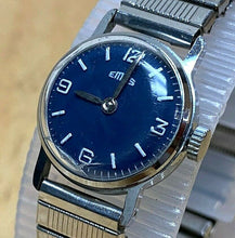 Load image into Gallery viewer, Vintage EMES Lady Rounded Silver Blue Stretch Hand-Wind Mechanical Watch Hours
