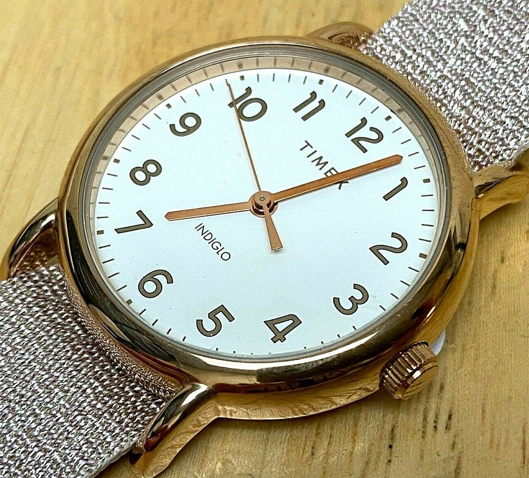 Unused Timex Indiglo Mens 30m Rose Gold Analog Quartz Watch Hours~New Battery