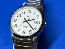 Load image into Gallery viewer, Timex Indiglo Mens 30m Silver White Stretch Analog Quartz Watch Hour~New Battery
