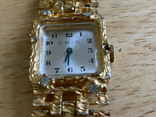 Load image into Gallery viewer, VTG ORIS Lady Gold Tone Large Crystals Square Hand-Wind Mechanical Watch Hours
