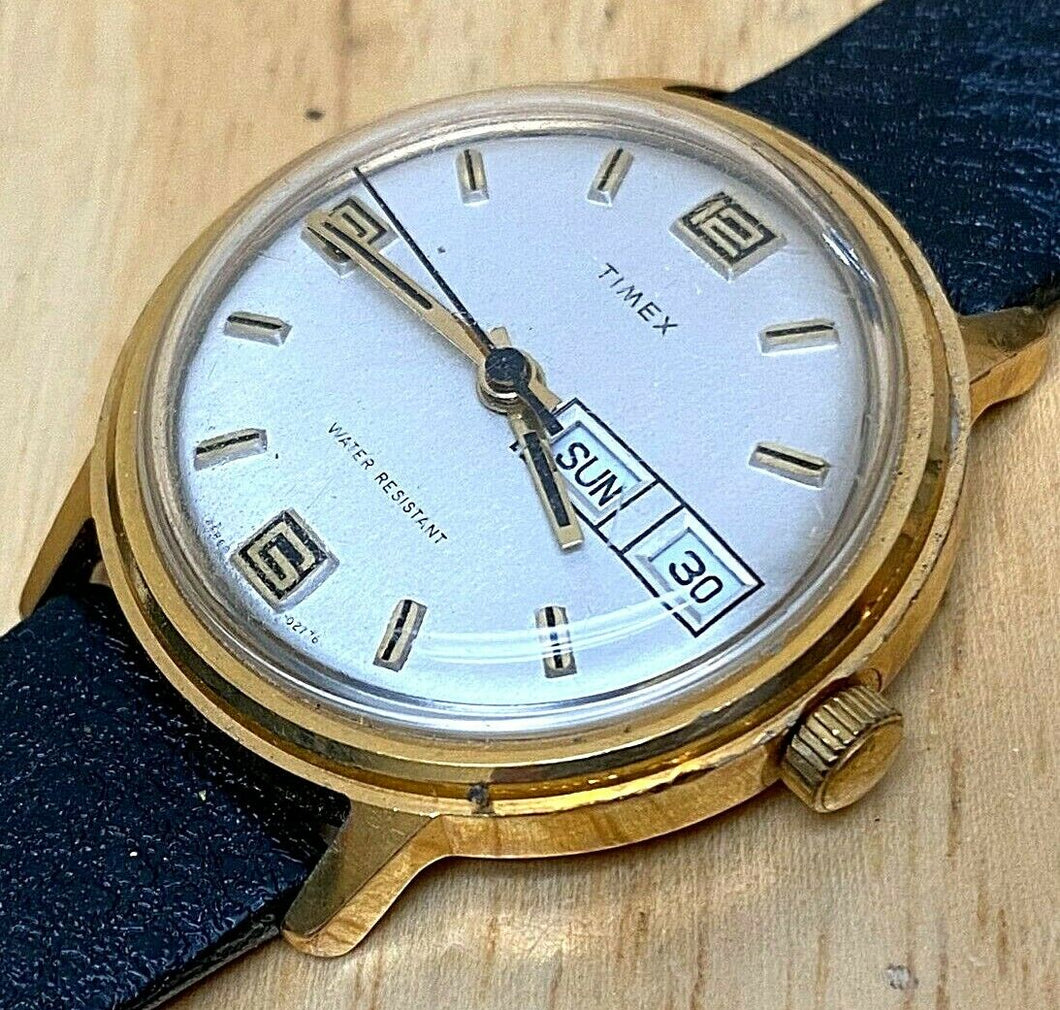 Vintage Timex Marlin 26860-02776 Mens Gold Tone Hand-Wind Mechanical Watch Hours