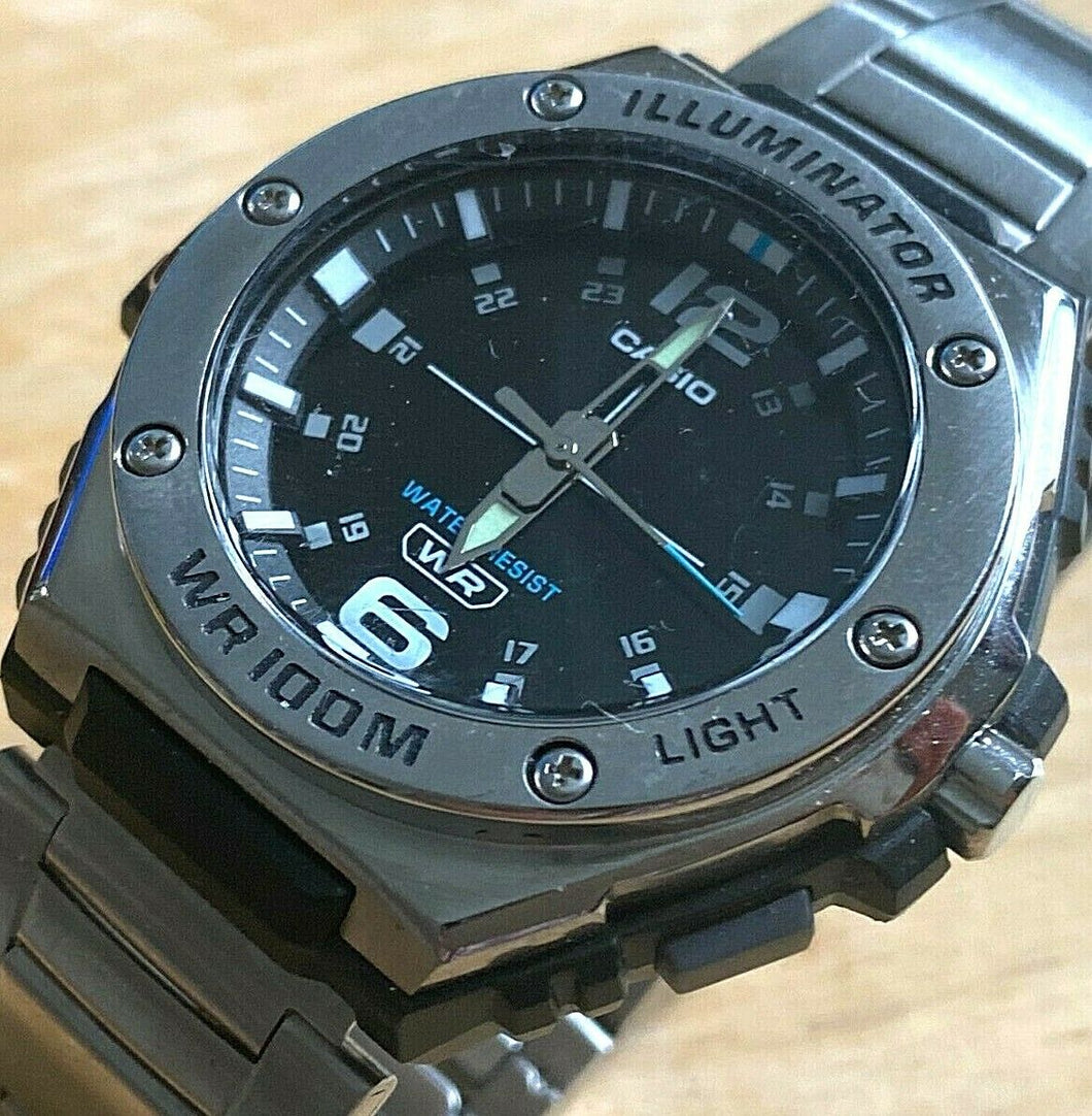 Casio Illuminator MWA-100H Men Silver 100m Analog Quartz Watch Hours~New Battery