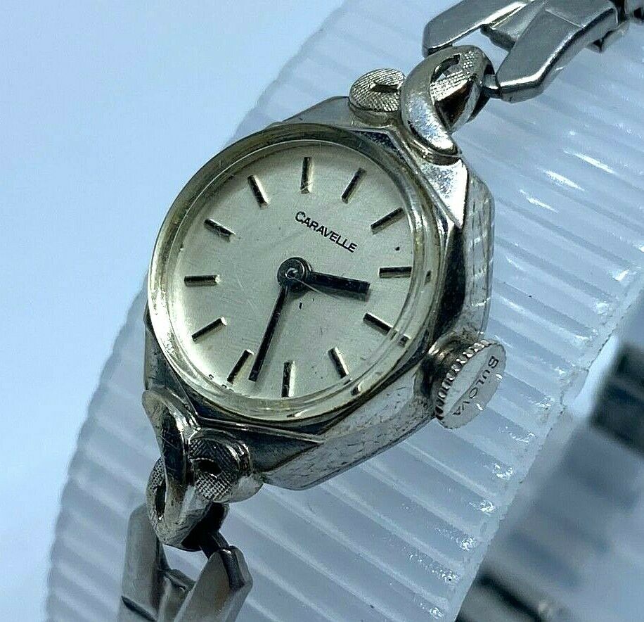 Vintage Caravelle-Bulova Lady Silver Cocktail Hand-Wind Mechanical Watch Hours
