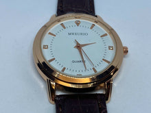 Load image into Gallery viewer, MREURIO Mens Rose Gold Tone Leather Band Analog Quartz Watch Hours~New Battery
