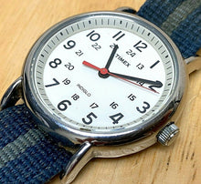 Load image into Gallery viewer, Timex Weekender Indiglo Mens Silver White Analog Quartz Watch Hours~New Battery
