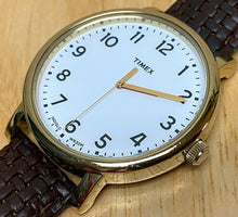 Load image into Gallery viewer, Timex Indiglo Mens 30m Gold White Leather Analog Quartz Watch Hours~New Battery
