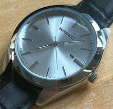 Load image into Gallery viewer, Unused BREED Mens 50m Silver Black Leather Analog Quartz Watch Hours~New Battery
