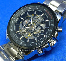 Load image into Gallery viewer, Unused Winner Mens Skeleton Silver Black Stylish Self-Wind Automatic Watch Hours
