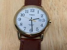 Load image into Gallery viewer, Timex Indiglo Men Gold Tone White Leather Analog Quartz Watch Hour~Date~New Batt
