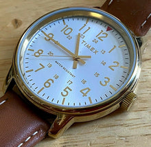 Load image into Gallery viewer, Timex Men 43mm Gold Tone Military Dial Leather Analog Quartz Watch Hour~New Batt

