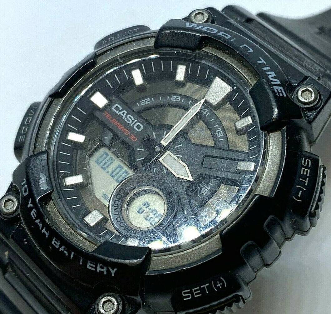 CASIO World Time AEQ-110 Men Analog Digital Alarm Chrono Watch Hours~New Battery