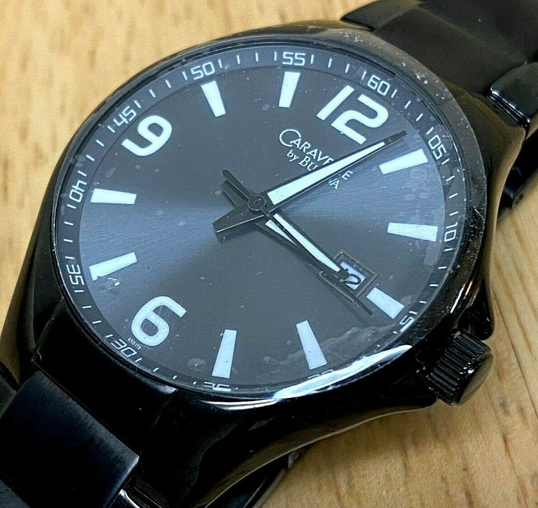 Unused Caravelle Bulova 45B119 Men Black Analog Quartz Watch Hours~Date~New Batt