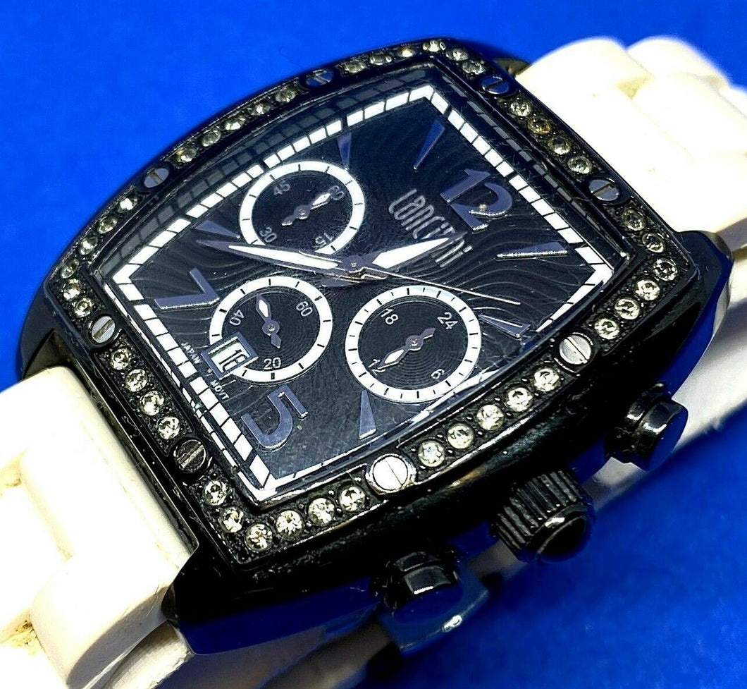 Lanciani Men Lady Black Barrel Analog Quartz Chronograph Watch Hours~New Battery