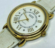 Load image into Gallery viewer, Vintage GUESS Men Gold Tone White Roman Dial Analog Quartz Watch Hour~New Batter
