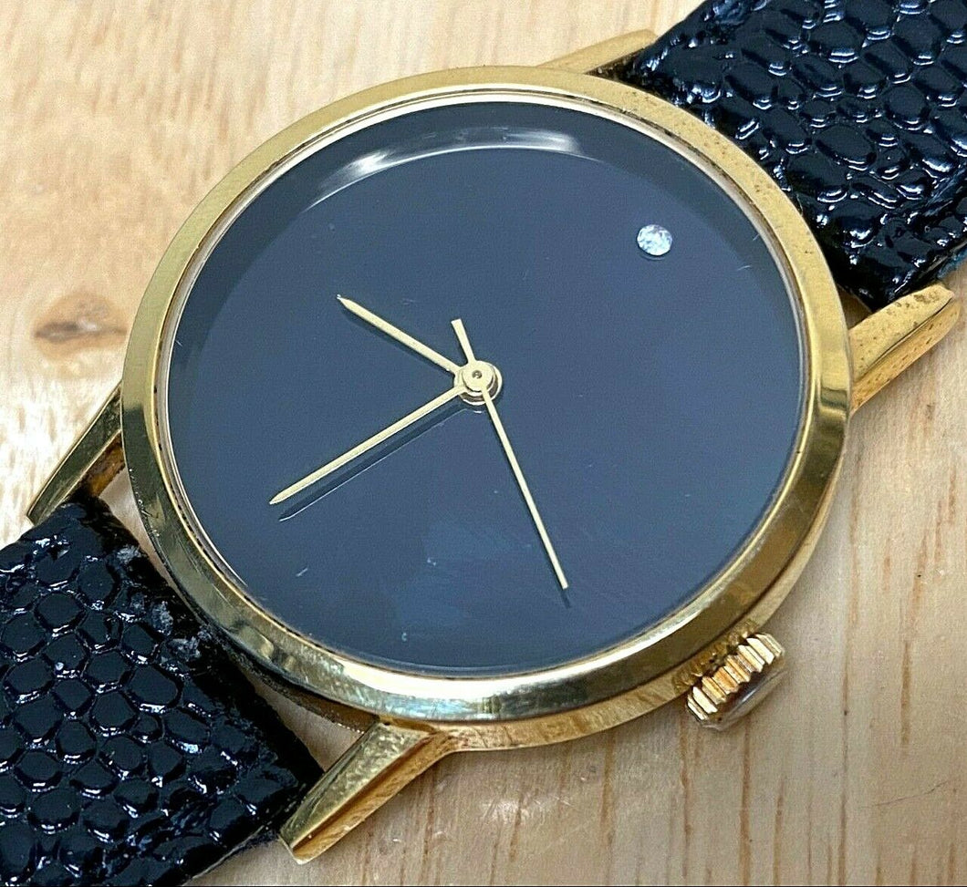 Vintage Unbranded Mens Classic Gold Tone Black Hand-Wind Mechanical Watch Hours