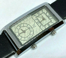 Load image into Gallery viewer, M Logo Men Silver Rectangle Leather Dual-Movements Quartz Watch Hour~New Battery
