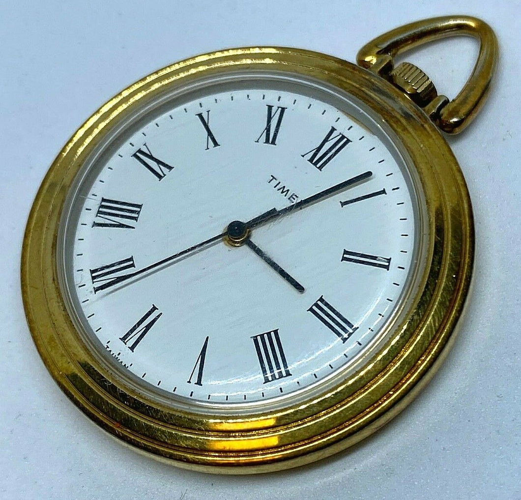 Vintage Timex Gold Tone Open Face Hand-Wind Up Mechanical Pocket Watch Hours~Run