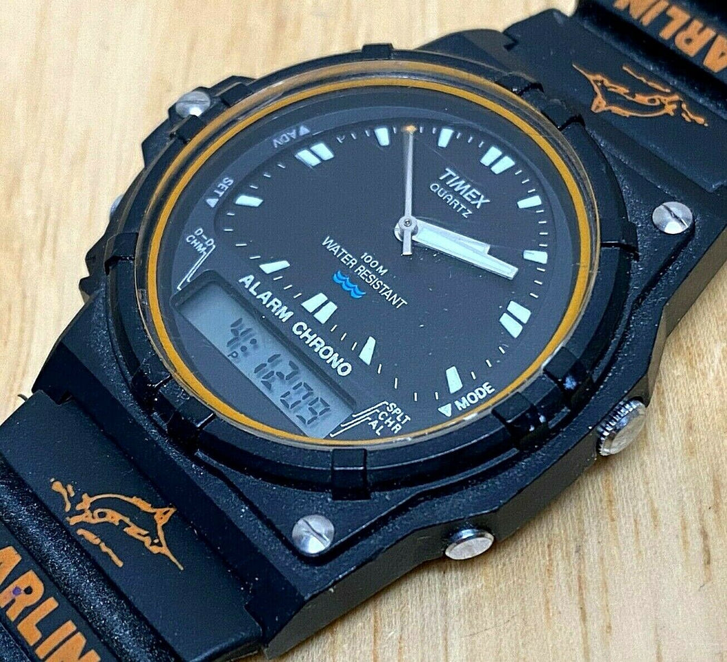 VTG Timex Marlin Men Asymmetrical Analog Digital Alarm Chrono Watch Hour~New Bat