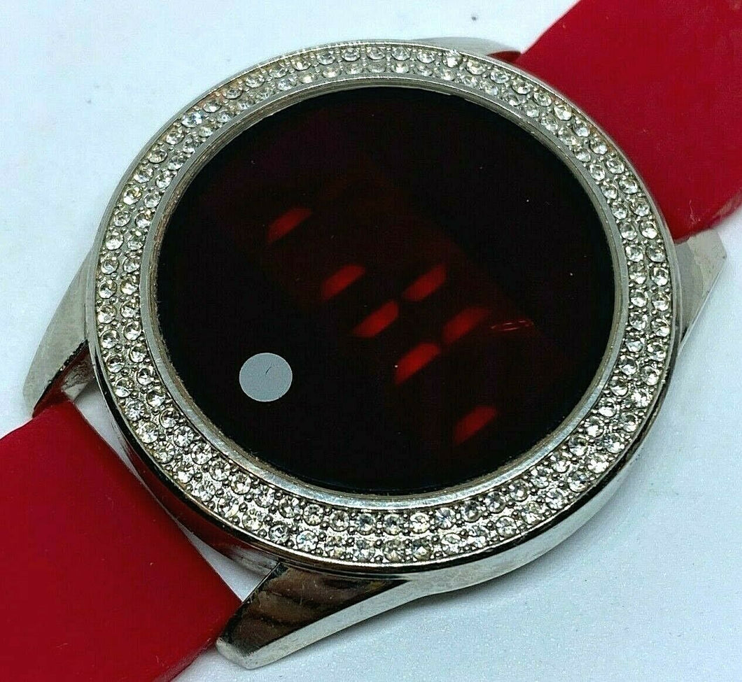 NY&C Unisex Rhinestone Modern Touch Red LED Digital Quartz Watch Hour~New Batter