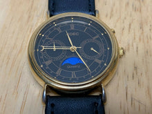 Load image into Gallery viewer, VTG ADEC Citizen Men Gold-Black Triple Date Moon Phase Quartz Watch Hour~New Bat
