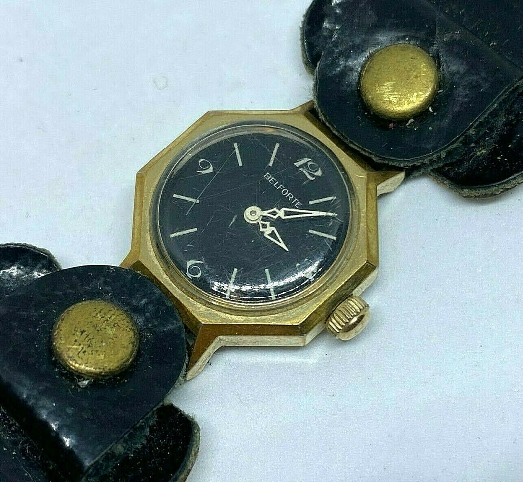 Vintage Belforte Lady Gold Tone Waterproof Swiss Hand-Wind Mechanical Watch Hour