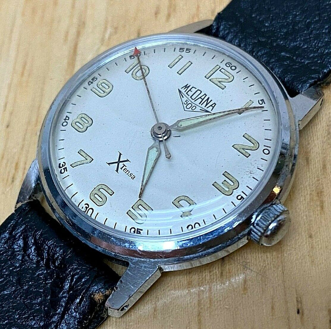 Vintage Medana 500 Xtensa Mens Waterproof Swiss Hand-Wind Mechanical Watch Hours