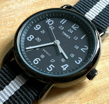 Load image into Gallery viewer, Timex Weekender Indiglo Mens Silver Black Analog Quartz Watch Hours~New Battery
