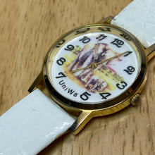 Load image into Gallery viewer, Vintage Uniwa Elephant Dial Mens Gold Tone Analog Quartz Watch Hours~New Battery
