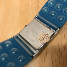 Load image into Gallery viewer, GUESS Lady Silver Blue Silicon Band Square Analog Quartz Watch Hours~New Battery
