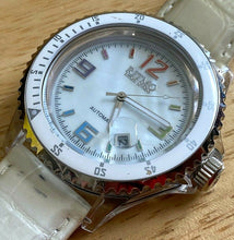 Load image into Gallery viewer, Ritmo Mundo Mens Moving Bezel Clear Case Leather Self-Wind Automatic Watch Hours
