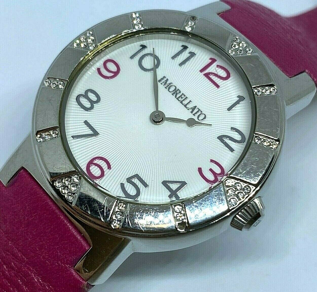 Morellato Lady Silver Steel Leather Rhinestone Analog Quartz Watch Hour~New Batt