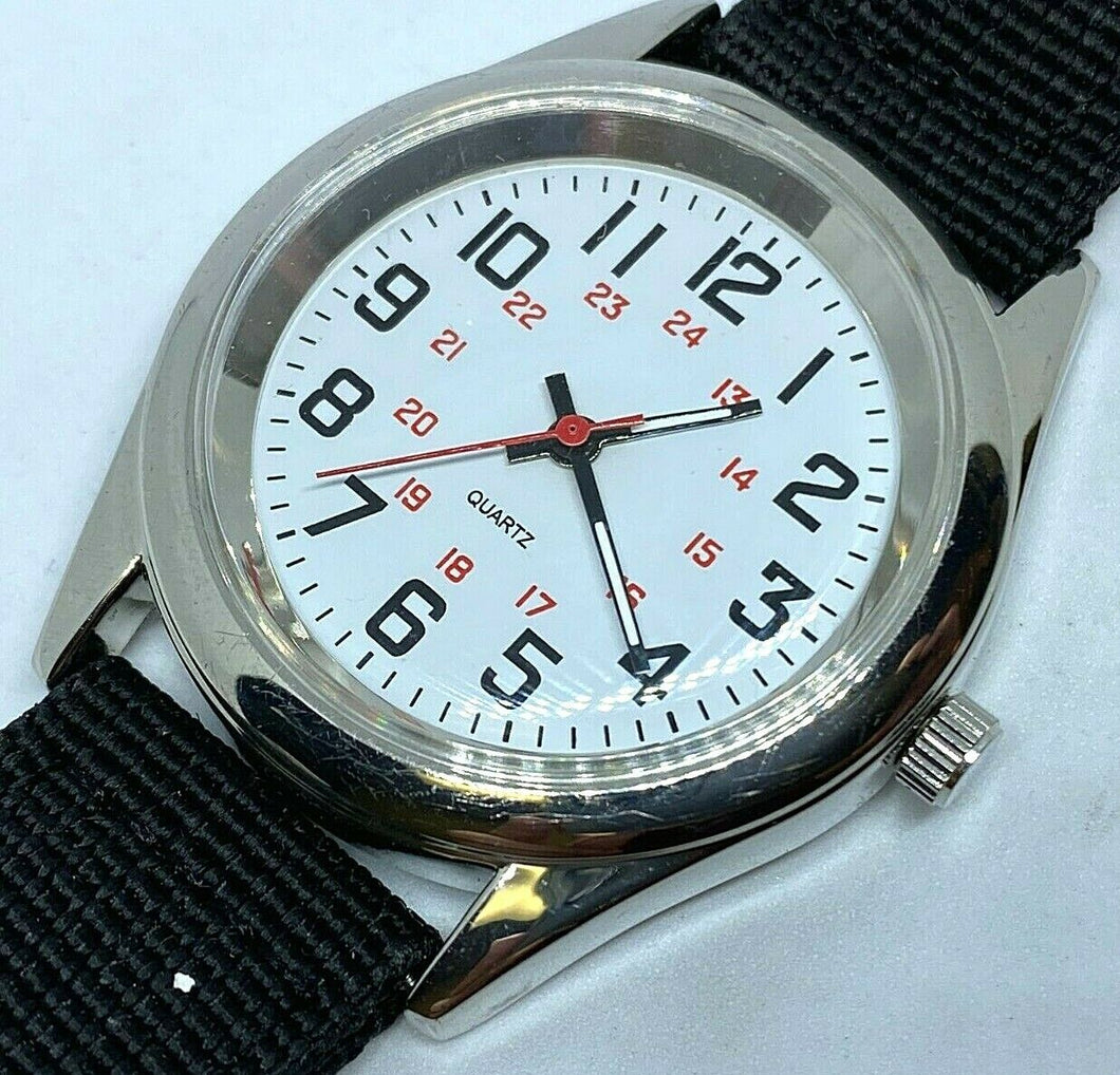 VTG Accutime Men Silver White Military Dial Analog Quartz Watch Hour~New Battery