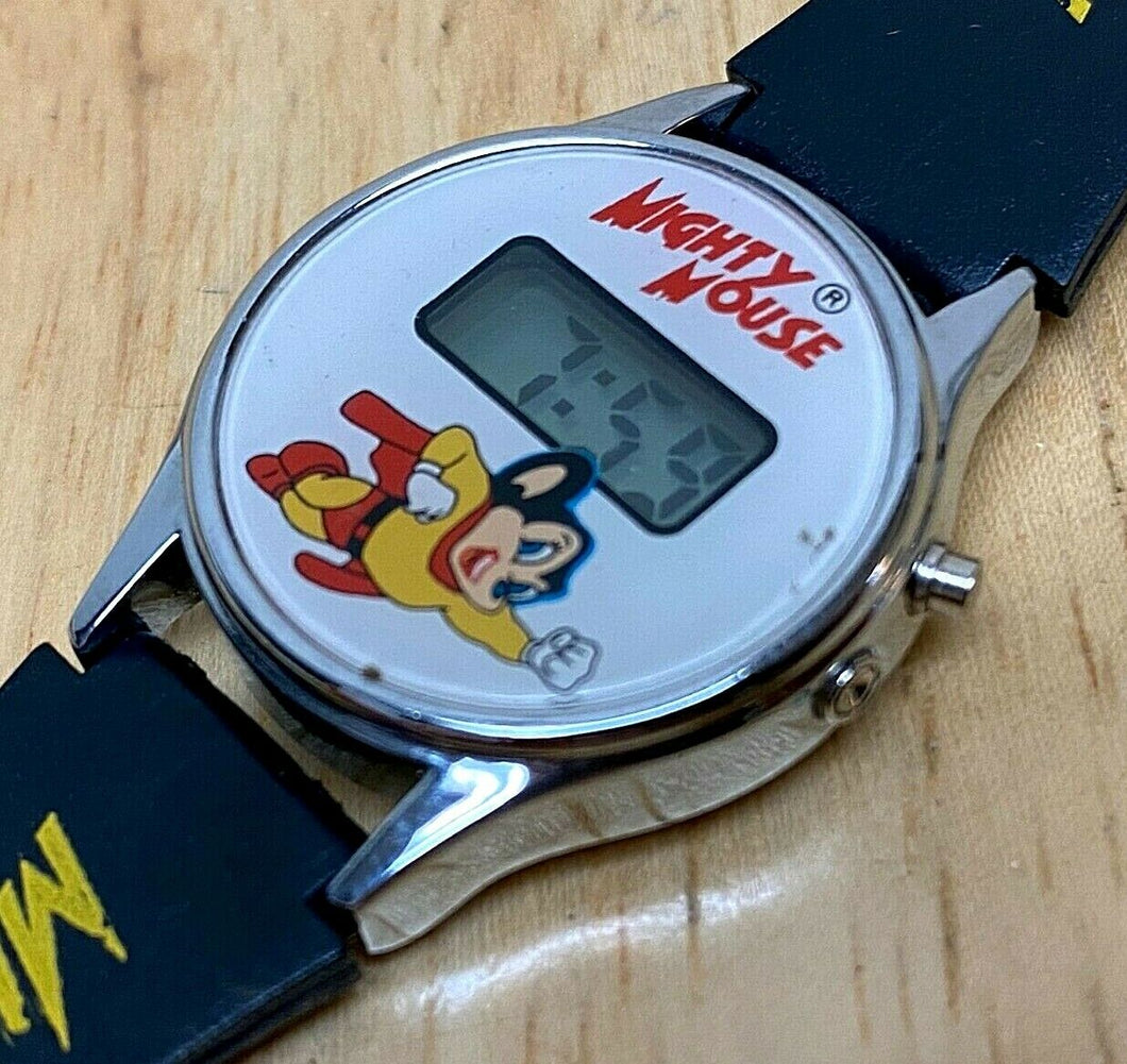 Vintage Viacom Mighty Mouse Lady Silver Digital Quartz Watch Hours~New Battery