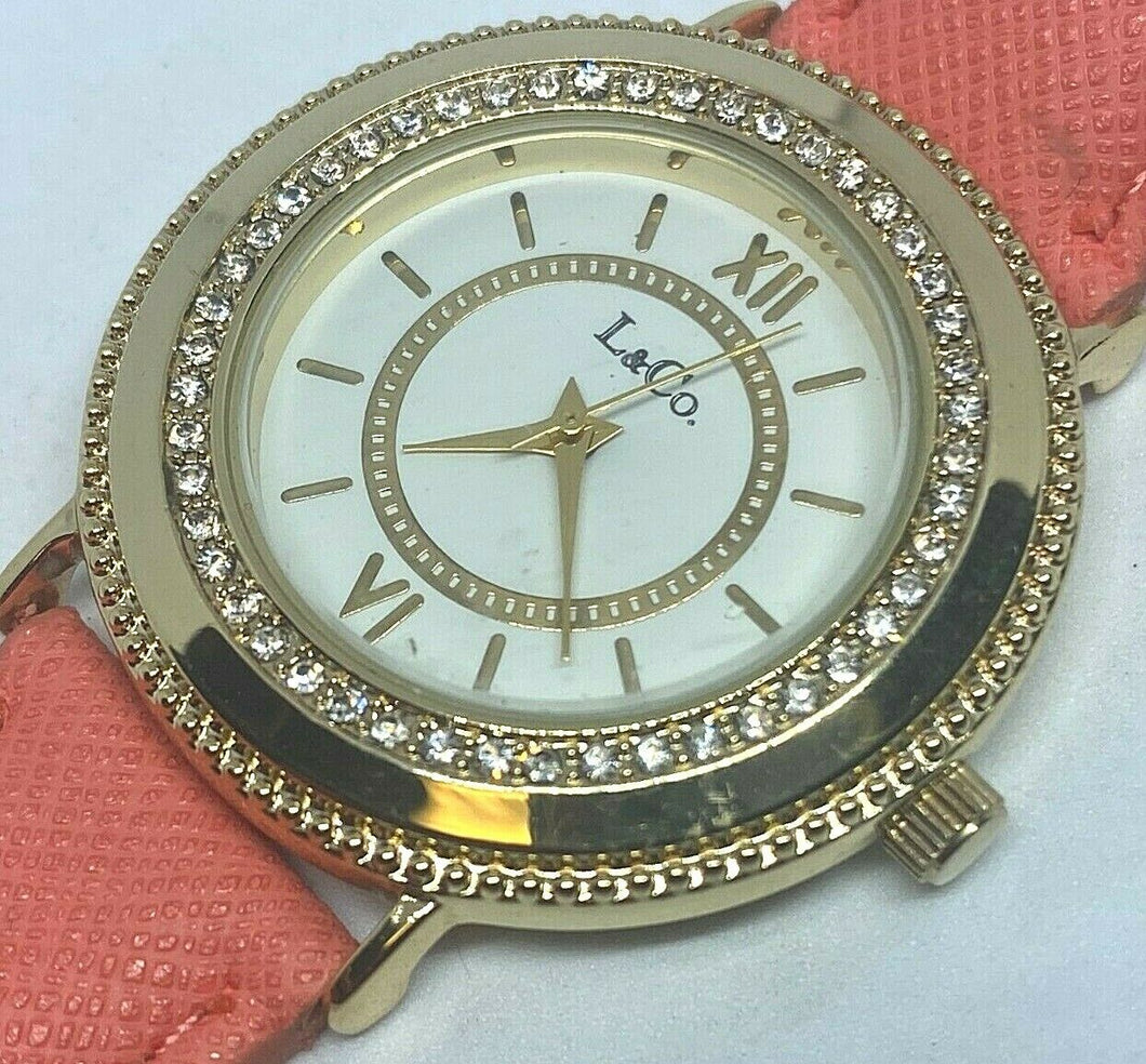 Unused L&Co Lady Gold Tone Rhinestone Roman Analog Quartz Watch Hour~New Battery